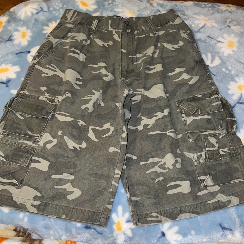 🌼 Premier International Shorts Boys Size 12 Camo Camouflage Cargo Shorts GUC